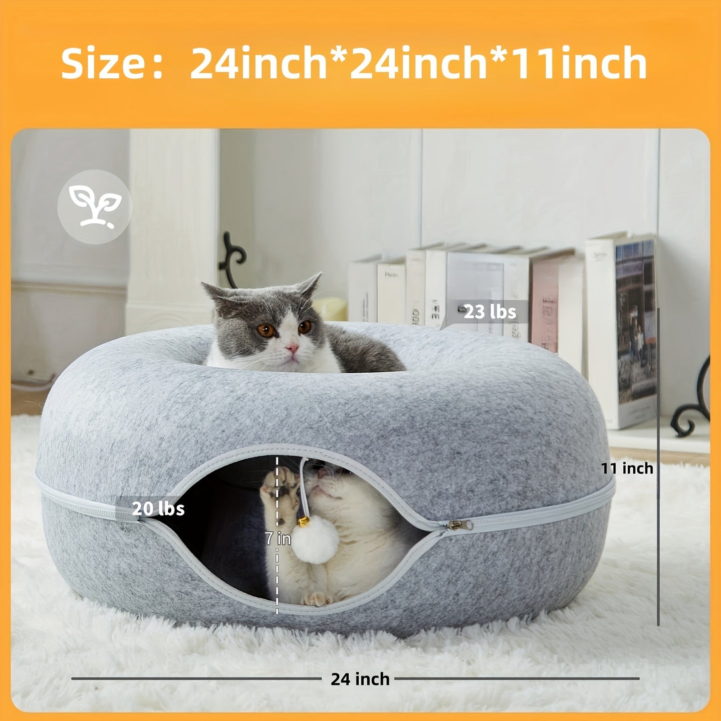 Peekaboo Cat Cave for Indoor Cats, Cat Donut Cat Tunnel Bed, Scratch Resistant Cat Toys for Medium Large Cats