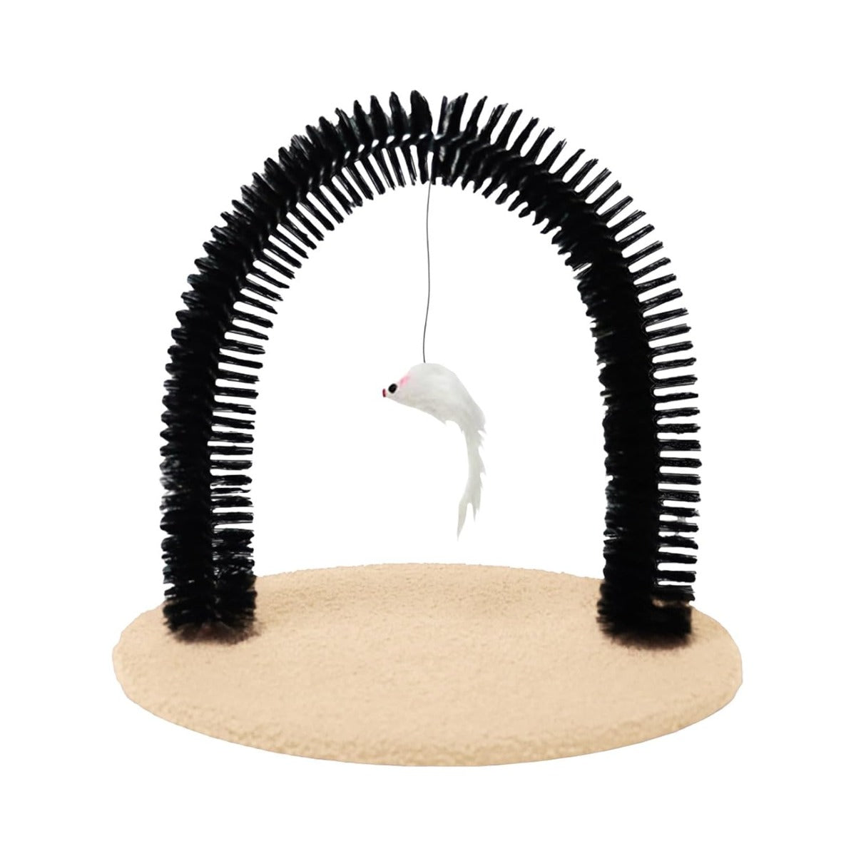 Cat Arch Grooming Brush with Scratching Pad, Interactive Self-Grooming Device for Indoor Cats, Durable Plush and Sisal Material, Compact Size, Neutral Tone, Promotes Grooming