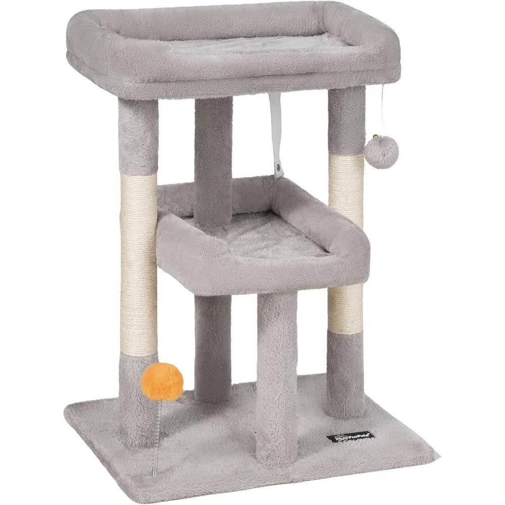 FourFurPets Small Multi-Level Cat Tree: Indoor Cat Tower with Scratching Post, Cat Condo, Kitten-Friendly Design & Toy Ball
