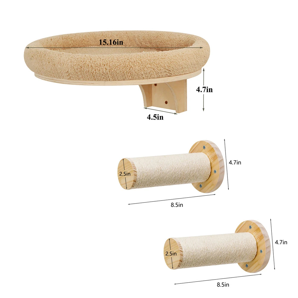 Wooden Climbing Ladder, Cat Hammock, Scratching Post, for Activity Indoors