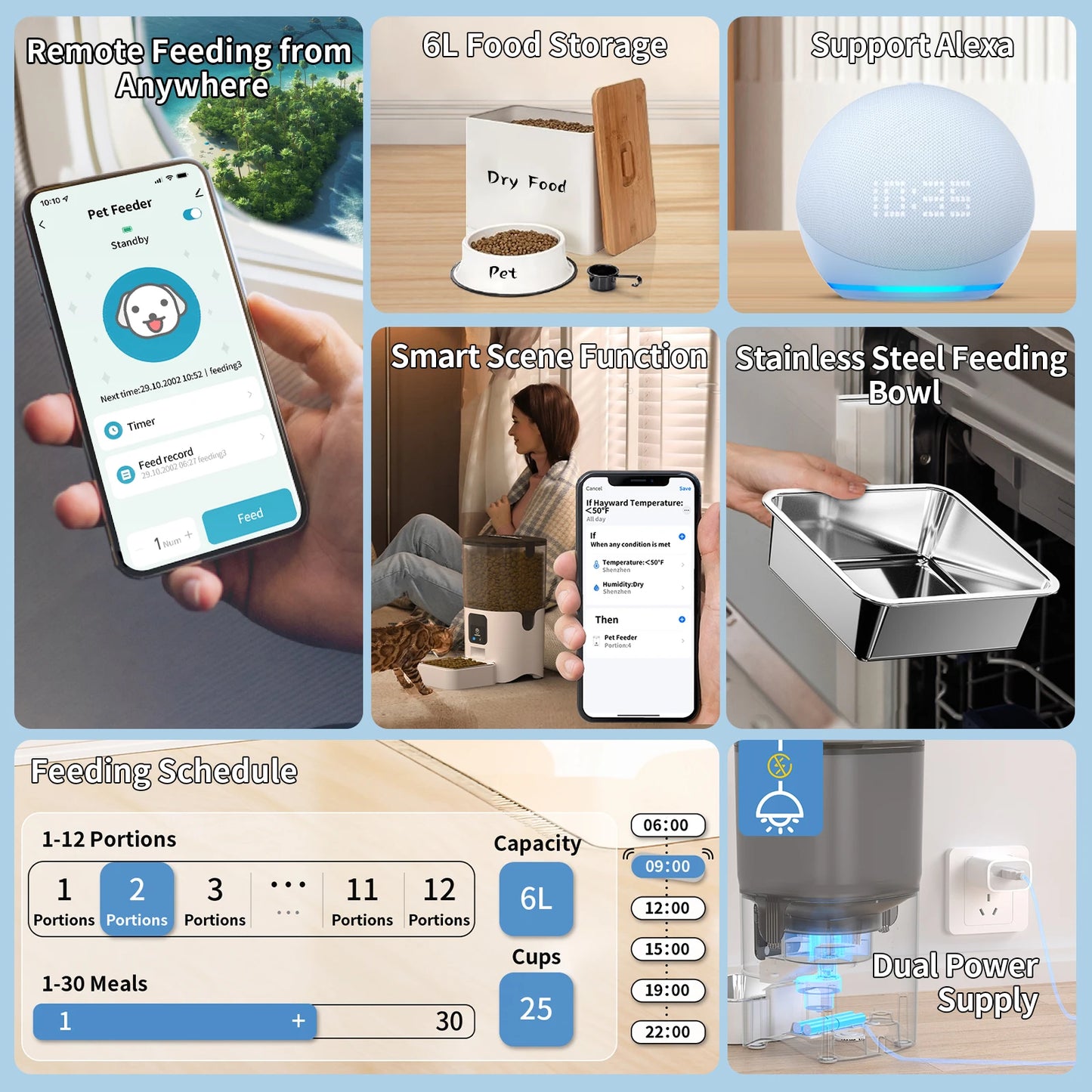 Smart Automatic Cat Feeders WiFi Pet Feeder with APP Control