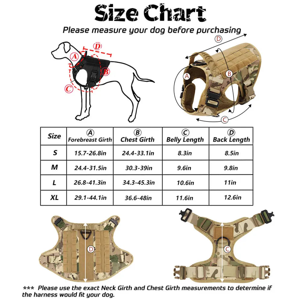 Large Military Dog Harness Set with Collar and Leash for Medium and Large Dogs