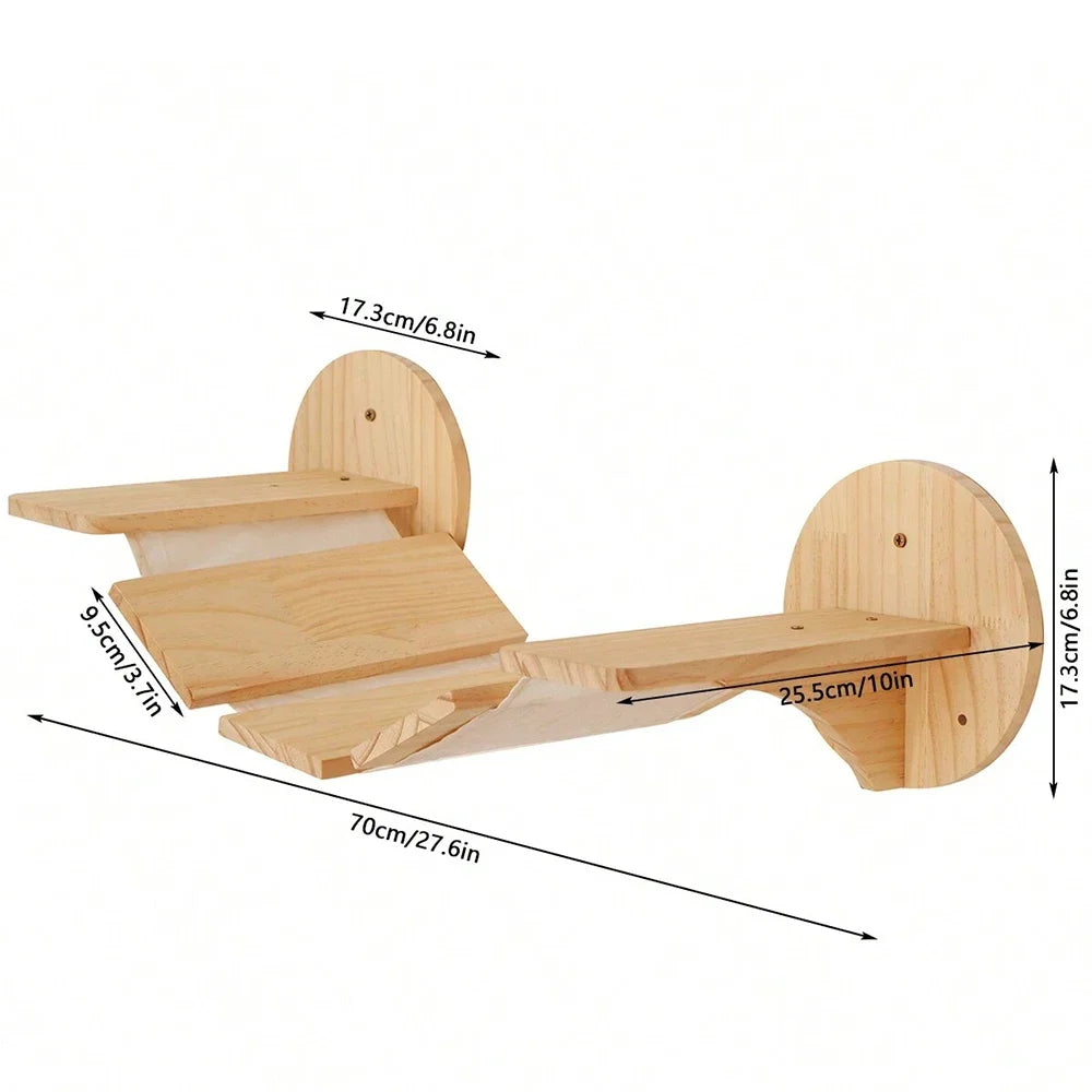 Wall-Mounted Cat Climbing Cat Trees Tower and Scratching Post Cats Hammock Jumping Platform with Pedals Wall Wooden Furniture