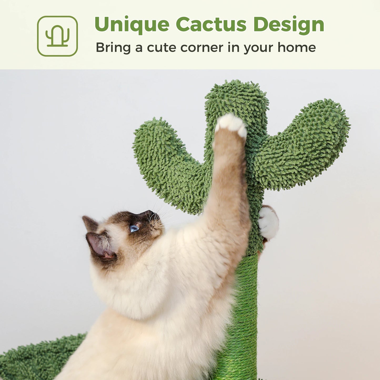 Cactus Cat Tree with Large Condo Hammock Dangling Ball Small Cat Tower Cat Scratching Post for Indoor Use