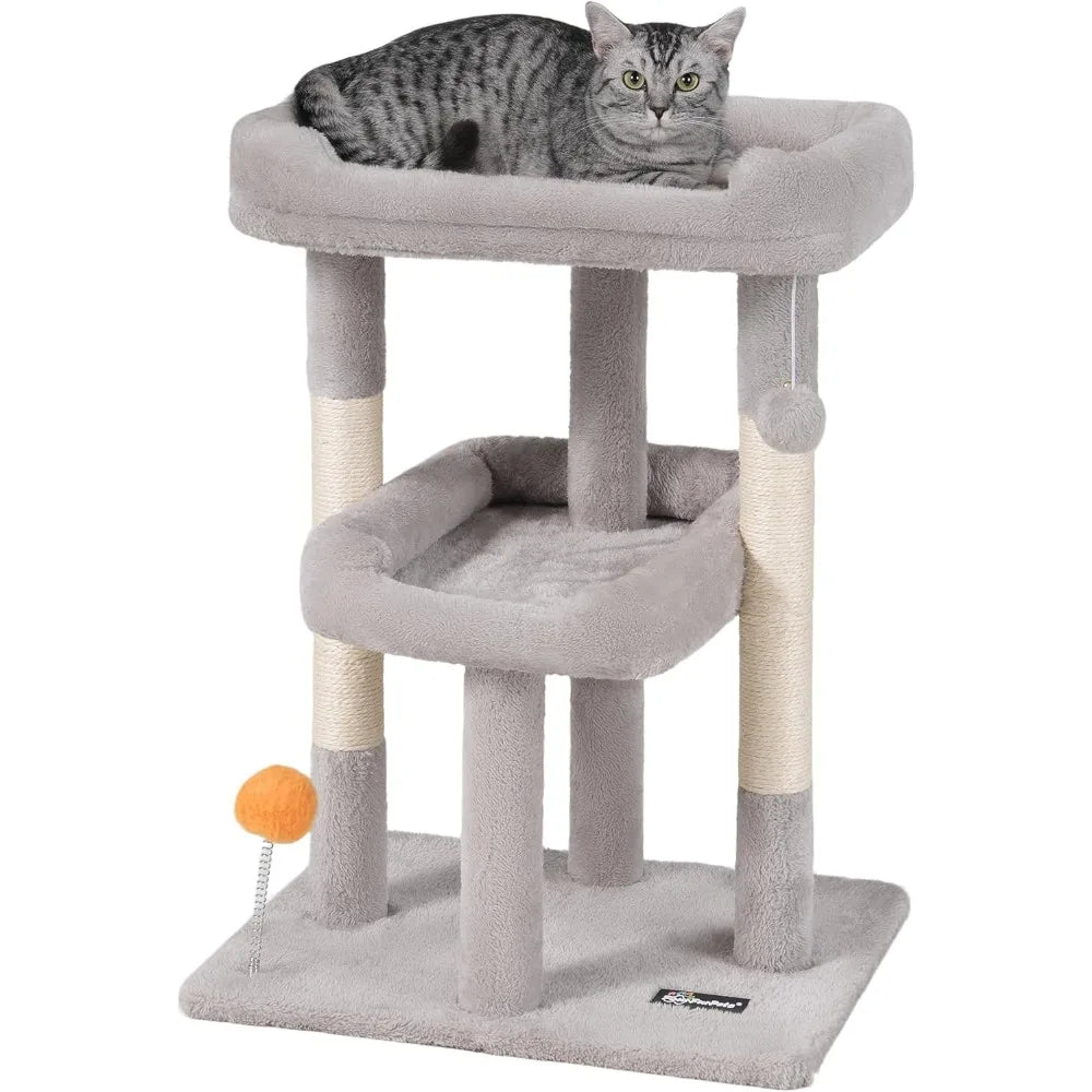 FourFurPets Small Multi-Level Cat Tree: Indoor Cat Tower with Scratching Post, Cat Condo, Kitten-Friendly Design & Toy Ball