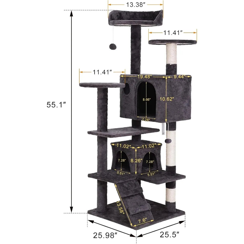 54-Inch Cat Tree & Tower for Indoor Cats: Plush Multi-Level Cat Furniture with Scratching Post, Jumping Platform & Cat Plateau