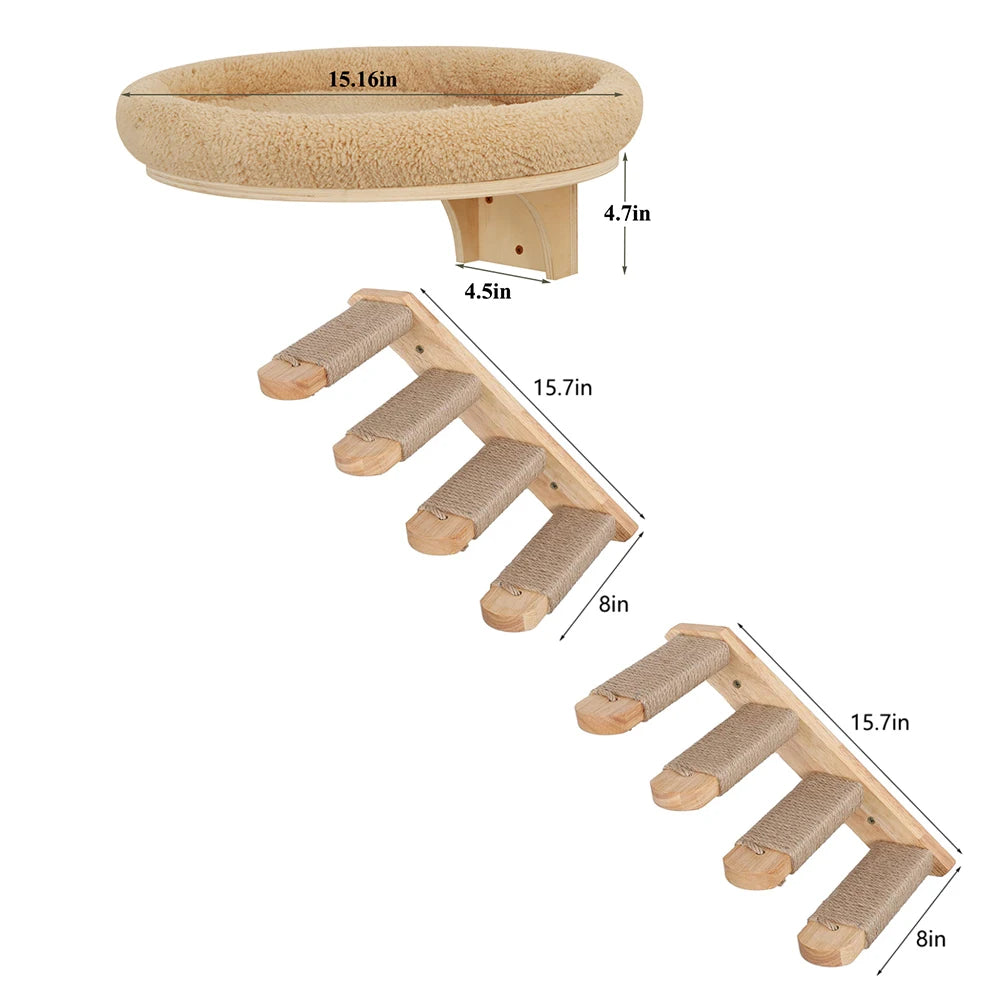 Wooden Climbing Ladder, Cat Hammock, Scratching Post, for Activity Indoors