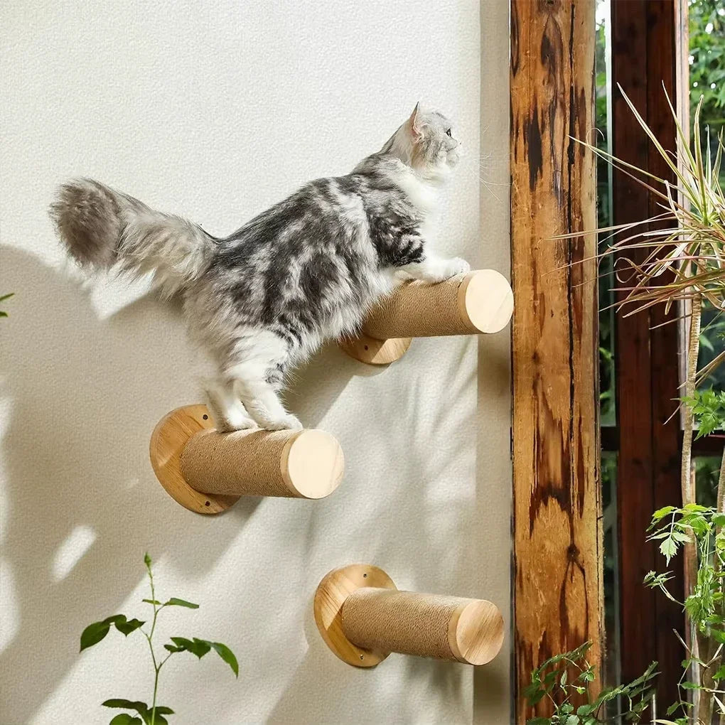 Wall-Mounted Cat Climbing Cat Trees Tower and Scratching Post Cats Hammock Jumping Platform with Pedals Wall Wooden Furniture