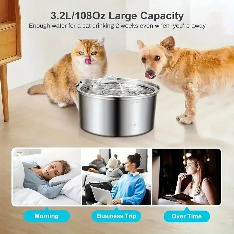 Quiet Pump, Stainless Steel Cat Dog Water Fountain with Single Spout