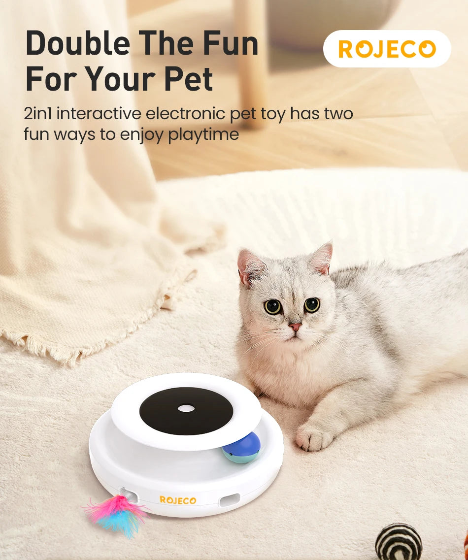 ROJECO 2 in 1 Smart Cat Toys Automatic Feather Fun Ball Toy Set For Cat Dog 5 Modes Electronic Interactive Pet Toy Accessories