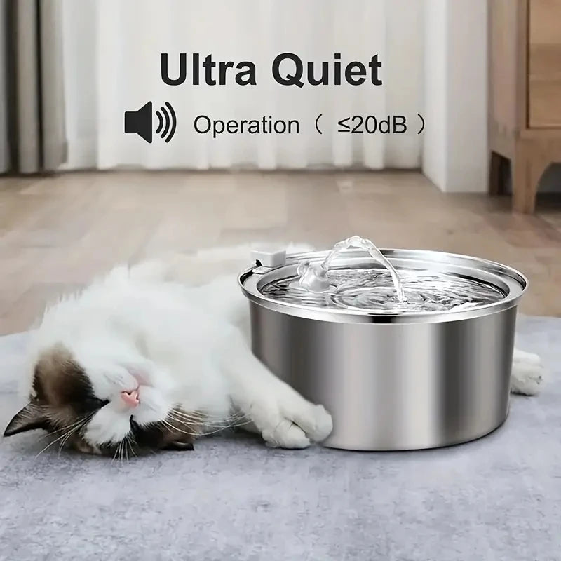 Quiet Pump, Stainless Steel Cat Dog Water Fountain with Single Spout