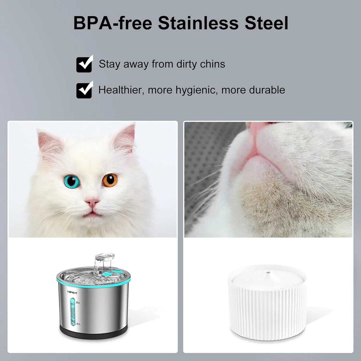 NPET Water Fountain Stainless Steel, 50oz/1.5L Dishwasher Safe