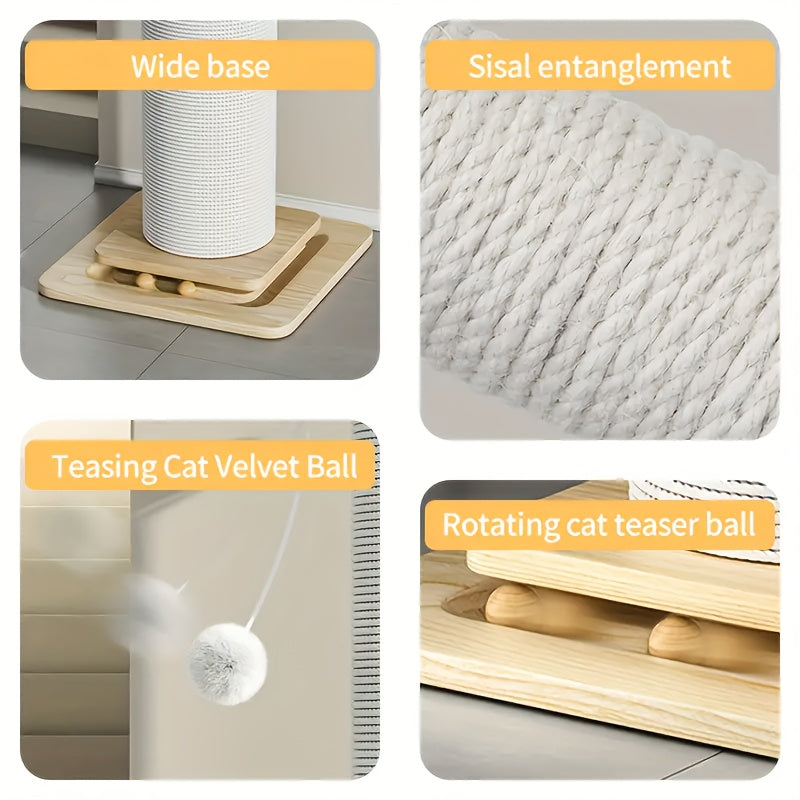 32"/24" Extra Large Vertical Sisal Cat Scratching Post, Cat Scratching Post with Hanging Ball Toy - Durable, Wide Base with Quiet Non-Slip Pad And Cat Toy Plush Ball, Anti-Scratch High Cat Scratcher for Indoor Cats, Modern Pe