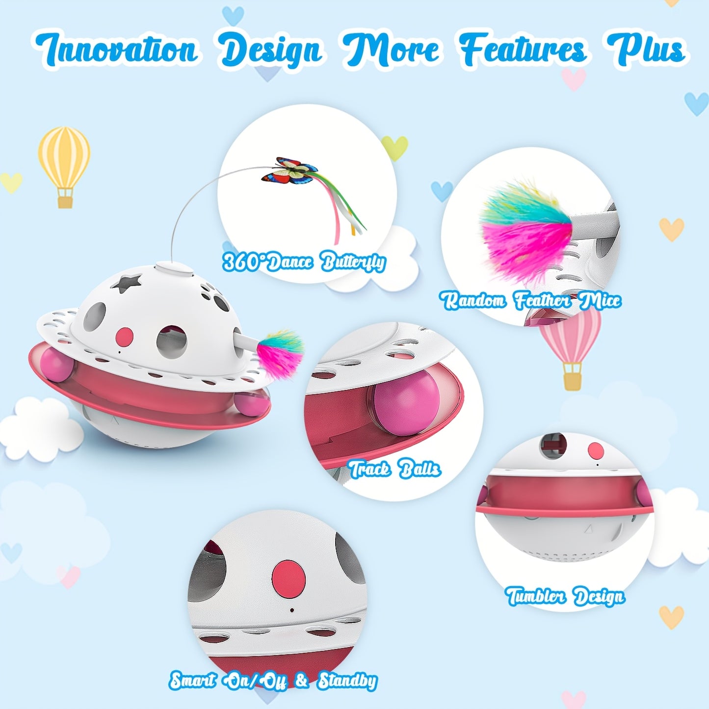 Cat Toys 3-in-1 Smart Interactive Electronic Kitten Toy Random Moving Feather Balls Indoor Exercise Cat Dog Pet Products, Shell Material, with 2 Replacing Fluttering Butterfly And Bring A Fun Surprise, Cat Toys for Indoor Cat