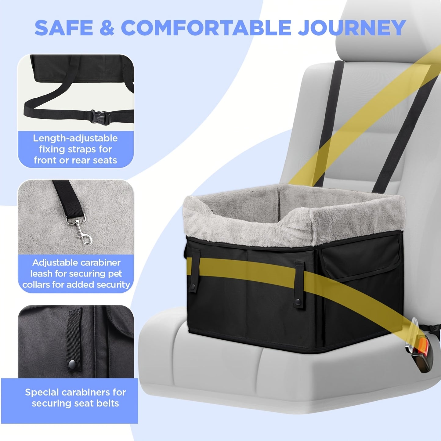 [Portable Dog Car Seat] Upgrade Portable Dog Car Seat for Small and Medium Dogs | Heightened Booster Seat with Storage Bag, Adjustable Straps, Easy to Install, Foldable, Detachable and Washable (Black)