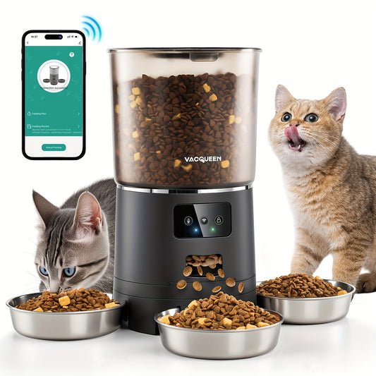 Smart WiFi Feeder with App Control & 1.59gal Large Capacity - 3- Dispenser with 3-Bowls System, Real-Time Monitoring, Auto Feeding Schedule, Plug (110-130V) for Multi- Households, Pet Waster Prevention, Dog Feeder Automatical