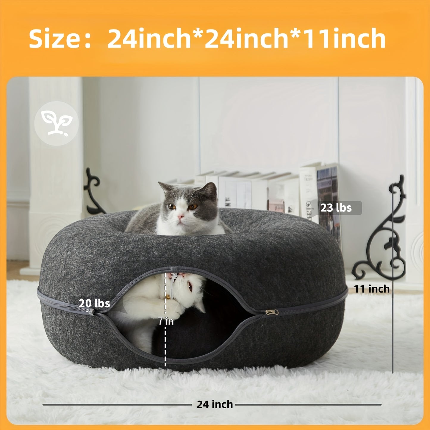 Peekaboo Cat Cave for Indoor Cats, Cat Donut Cat Tunnel Bed, Scratch Resistant Cat Toys for Medium Large Cats