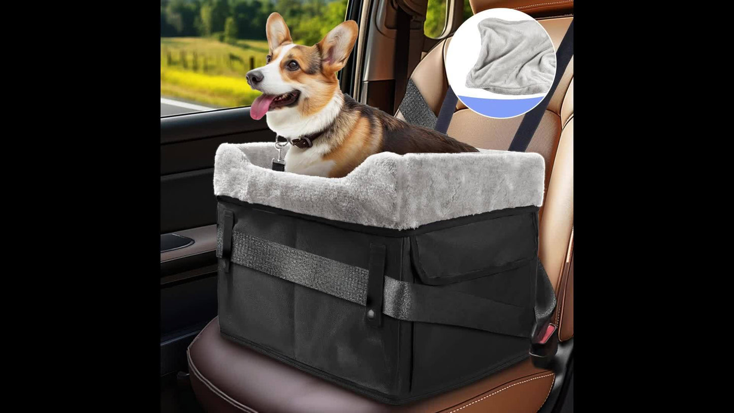 [Portable Dog Car Seat] Upgrade Portable Dog Car Seat for Small and Medium Dogs | Heightened Booster Seat with Storage Bag, Adjustable Straps, Easy to Install, Foldable, Detachable and Washable (Black)