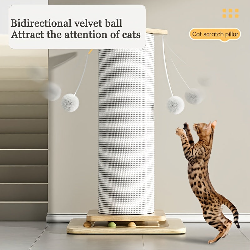 32"/24" Extra Large Vertical Sisal Cat Scratching Post, Cat Scratching Post with Hanging Ball Toy - Durable, Wide Base with Quiet Non-Slip Pad And Cat Toy Plush Ball, Anti-Scratch High Cat Scratcher for Indoor Cats, Modern Pe