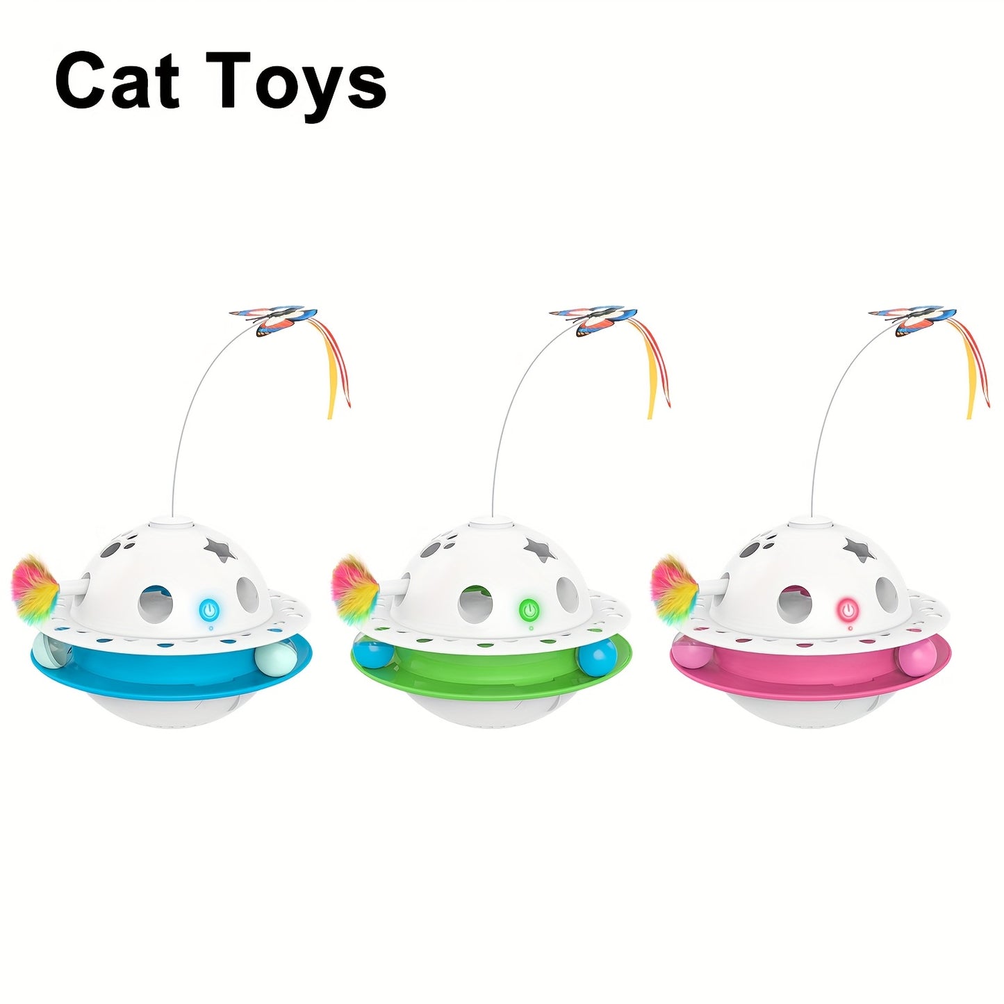 Cat Toys 3-in-1 Smart Interactive Electronic Kitten Toy Random Moving Feather Balls Indoor Exercise Cat Dog Pet Products, Shell Material, with 2 Replacing Fluttering Butterfly And Bring A Fun Surprise, Cat Toys for Indoor Cat