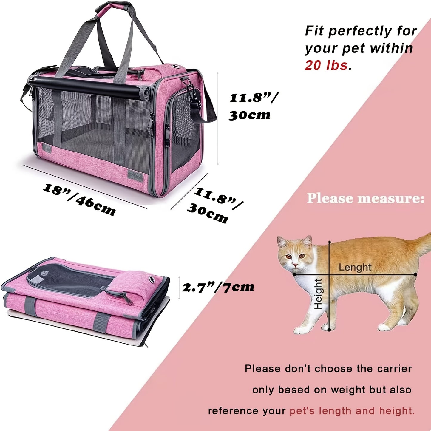 [Airline Approved Pet Carrier] Airline Approved, Comfortable, Durable Large Cat Carriers, Dog Soft Sided Carriers | Portable Travel Carrier, Collapsible, Easy to Carry, Multiple Colors, Pet Privacy Protection, Breathable