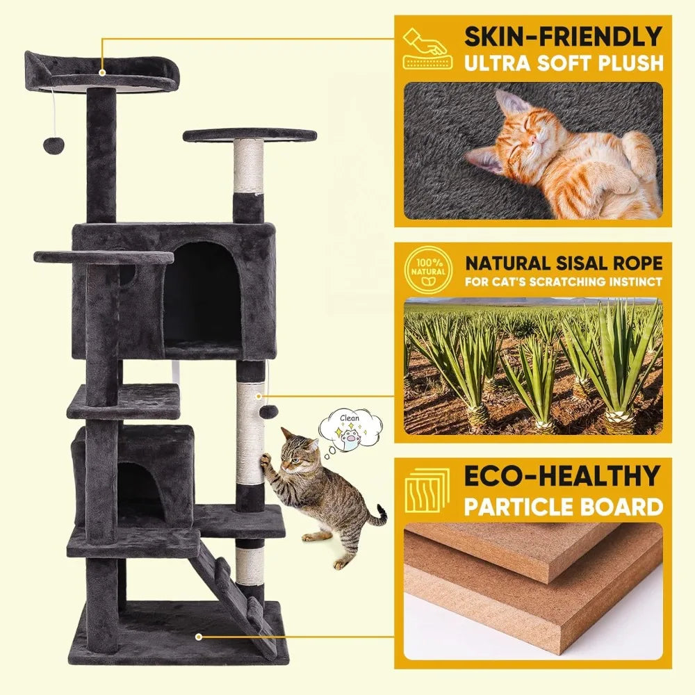 54-Inch Cat Tree & Tower for Indoor Cats: Plush Multi-Level Cat Furniture with Scratching Post, Jumping Platform & Cat Plateau