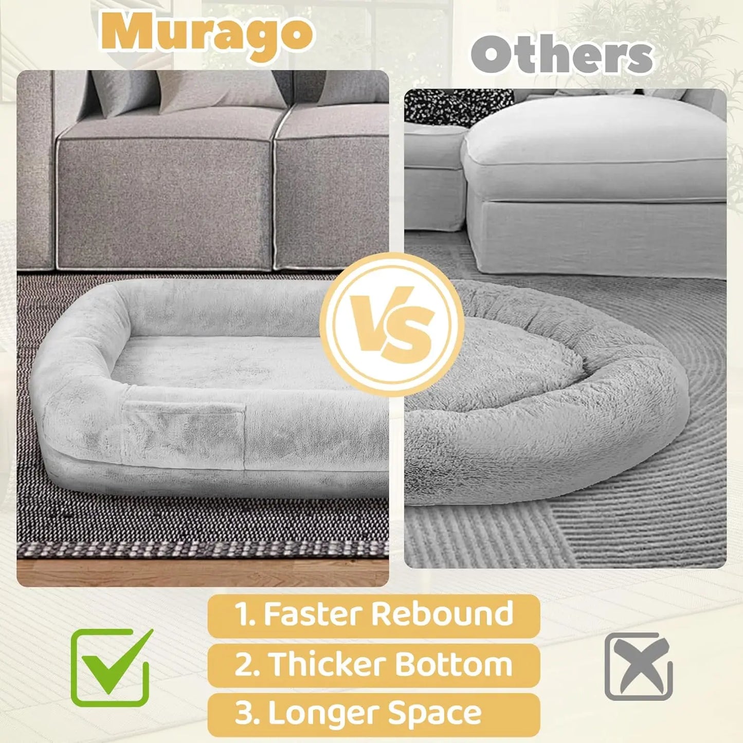 Human Dog Bed for Adults, 71" Long , Orthopedic Design [Light Grey]