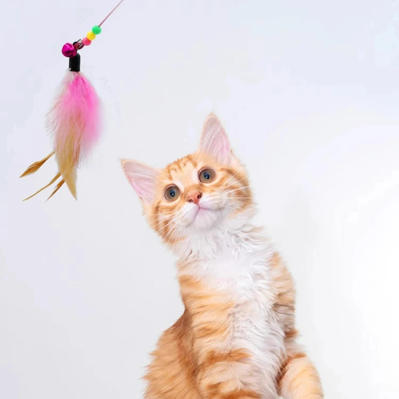 Cat Toy Feather Head Cat Teaser Stick with Bell Cat Teaser Toy - Interactive Bell & Feather Wand Pet Supplies