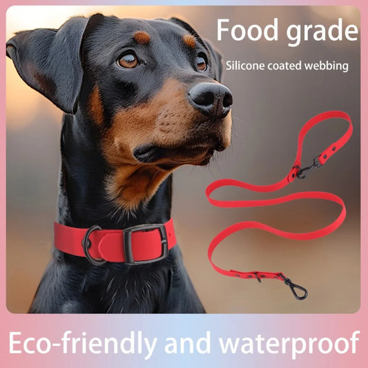 Silicone Pet Collar Leash Set - Adjustable Small/Large Dogs, Waterproof & Easy To Clean, Durable Reflective Strips For Safety