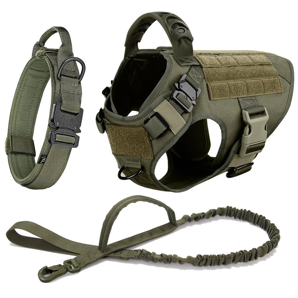 Large Military Dog Harness Set with Collar and Leash for Medium and Large Dogs