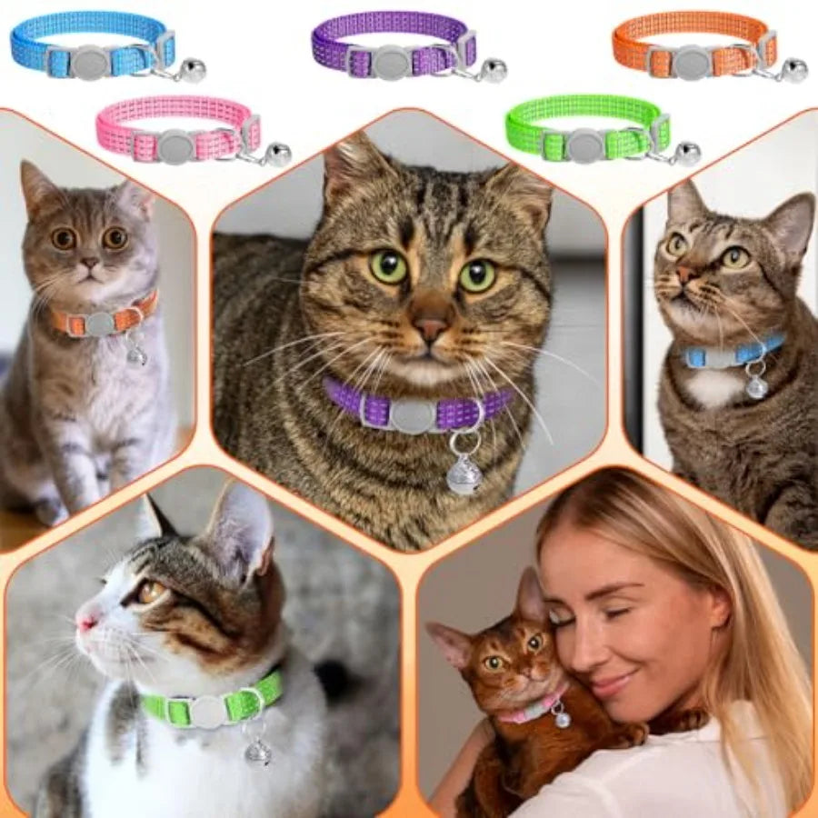 5 Pack Reflective Cat Collars with Bell Breakaway Cat Collars Adjustable Safety Kitten Collar Colorful Soft Small Cats Collar f