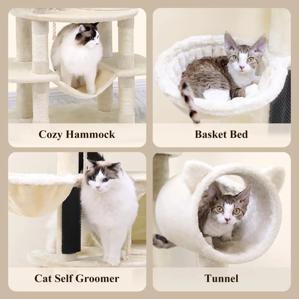 Artistic Curved Cat Tower for Small Cats (Under 12 lbs), 81-inch Slim Design Cat Tree with Space-Saving Design, Indoor Cat Condo