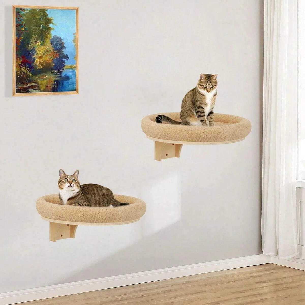 Wooden Climbing Ladder, Cat Hammock, Scratching Post, for Activity Indoors