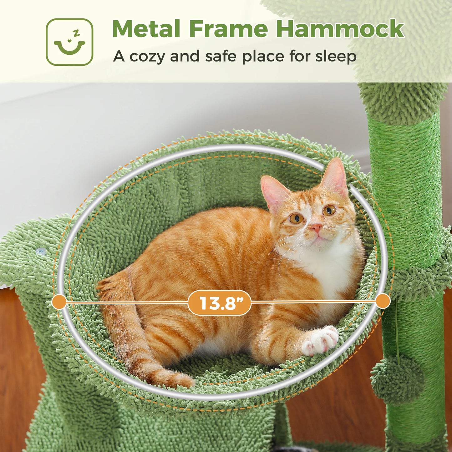 Cactus Cat Tree with Large Condo Hammock Dangling Ball Small Cat Tower Cat Scratching Post for Indoor Use