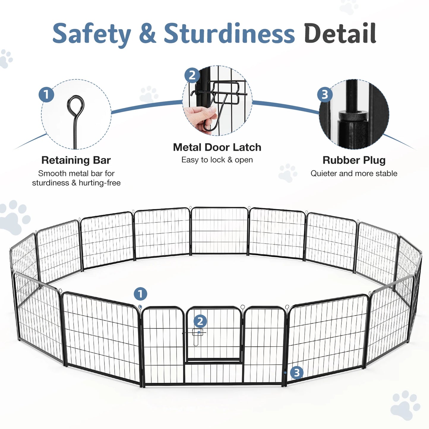 16 Panel Dog Playpen Indoor/outdoor Fence,  Exercise for Yard  Metal Dog Pen for Camping