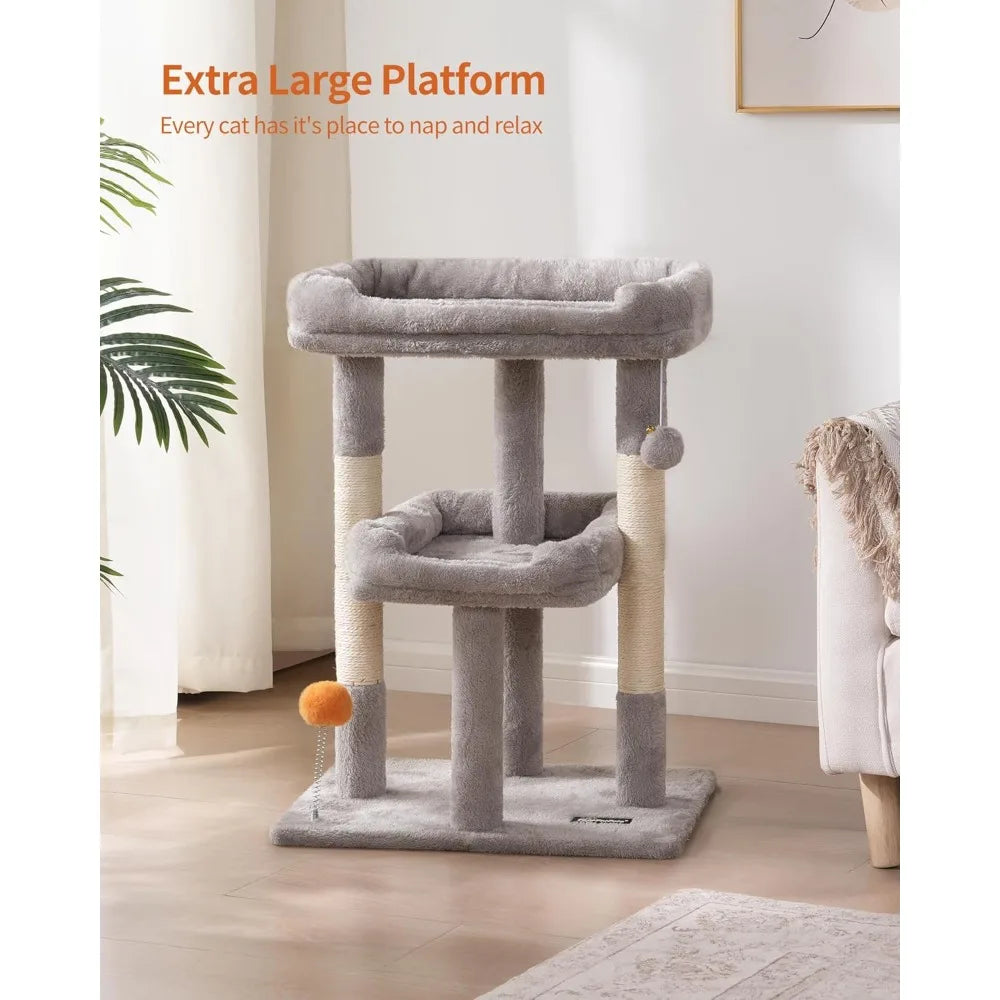 FourFurPets Small Multi-Level Cat Tree: Indoor Cat Tower with Scratching Post, Cat Condo, Kitten-Friendly Design & Toy Ball