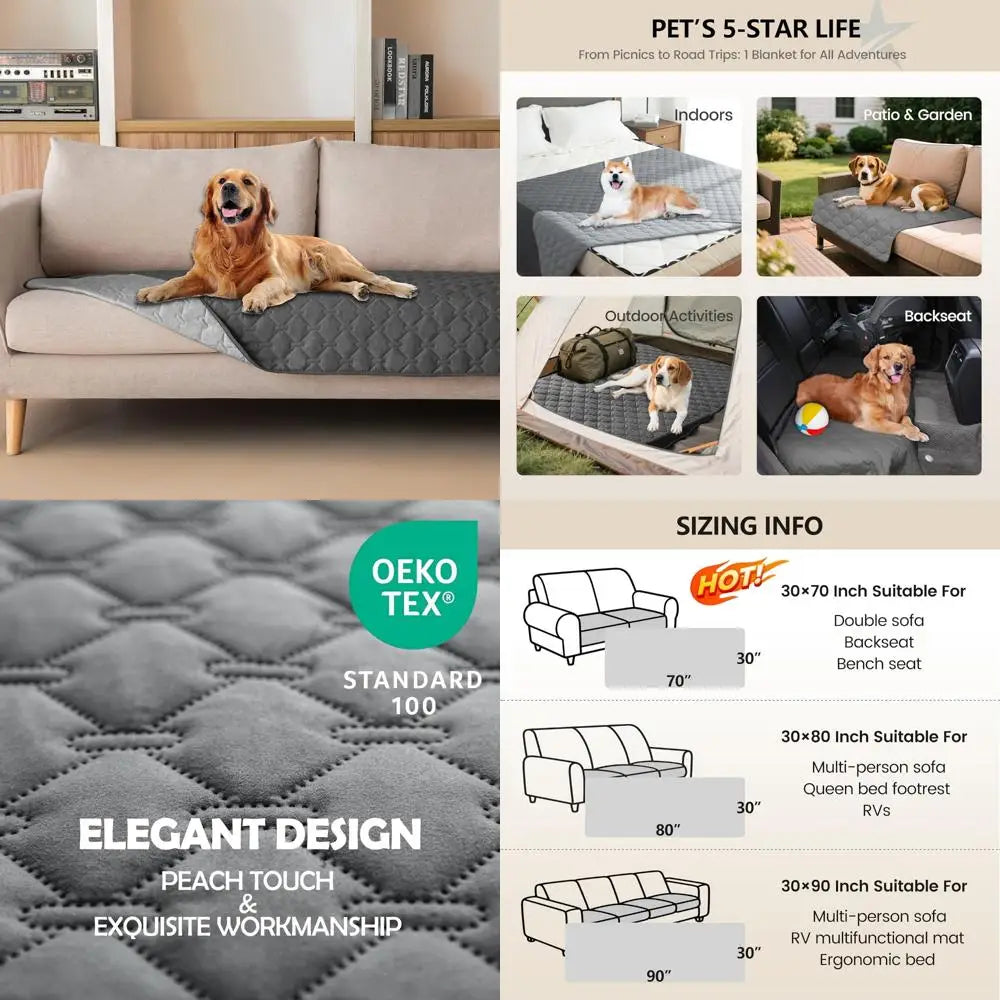 gogobunny 3X Stronger Waterproof Pet Blanket, Scratch Proof Furniture Protector for Dogs Cats, Reversible Cover 30x70 Inch, Dark