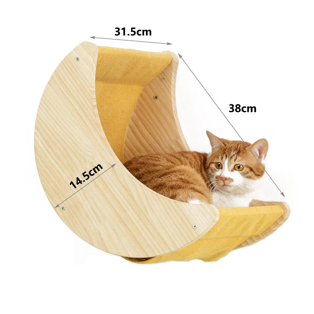 Wall-Mounted Cat Climbing Cat Trees Tower and Scratching Post Cats Hammock Jumping Platform with Pedals Wall Wooden Furniture