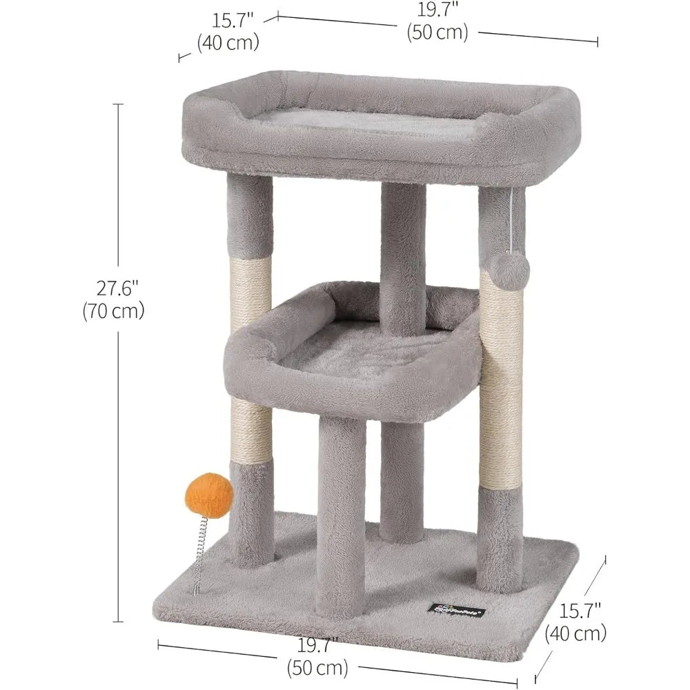 FourFurPets Small Multi-Level Cat Tree: Indoor Cat Tower with Scratching Post, Cat Condo, Kitten-Friendly Design & Toy Ball