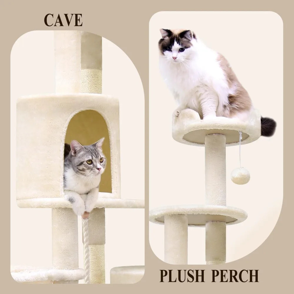 Artistic Curved Cat Tower for Small Cats (Under 12 lbs), 81-inch Slim Design Cat Tree with Space-Saving Design, Indoor Cat Condo