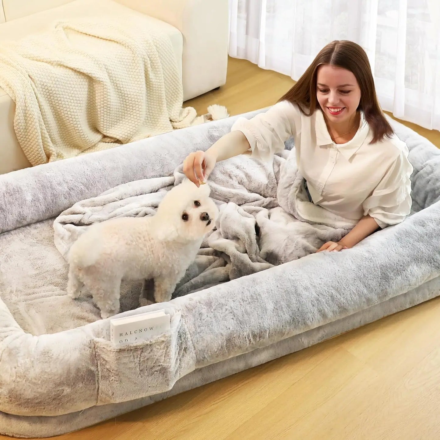 Human Dog Bed for Adults, 71" Long , Orthopedic Design [Light Grey]