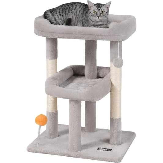 FourFurPets Small Multi-Level Cat Tree: Indoor Cat Tower with Scratching Post, Cat Condo, Kitten-Friendly Design & Toy Ball