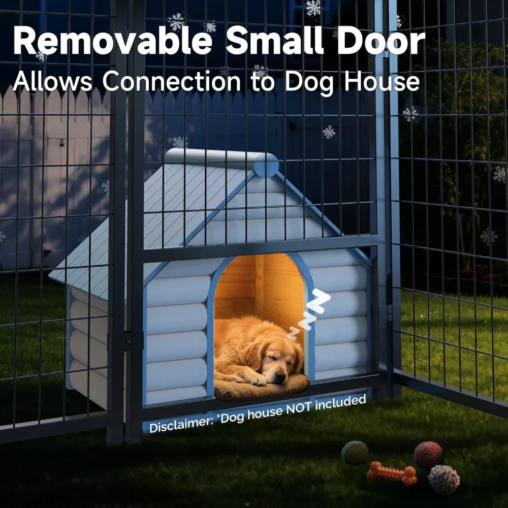 Outdoor Dog Kennel with Roof, Weatherproof Dog Kennel Outside with Removable Doggy Door, Backyard Dog Run Playpen Pet Enclosures