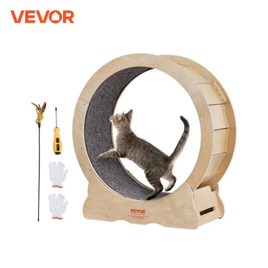VEVOR Cat Exercise Wheel Natural Wood Silent Running Treadmill Roller Wheel with Detachable Carpet for Pet Fitness