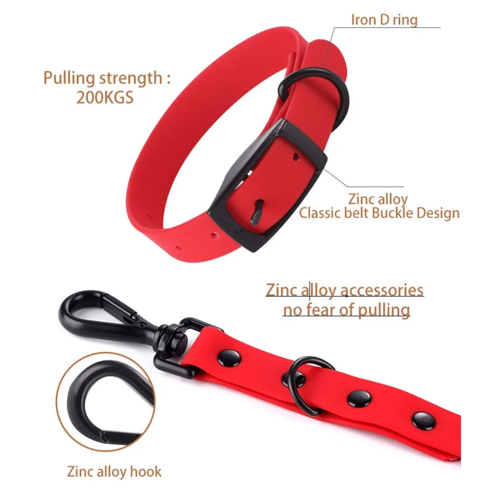 Silicone Pet Collar Leash Set - Adjustable Small/Large Dogs, Waterproof & Easy To Clean, Durable Reflective Strips For Safety