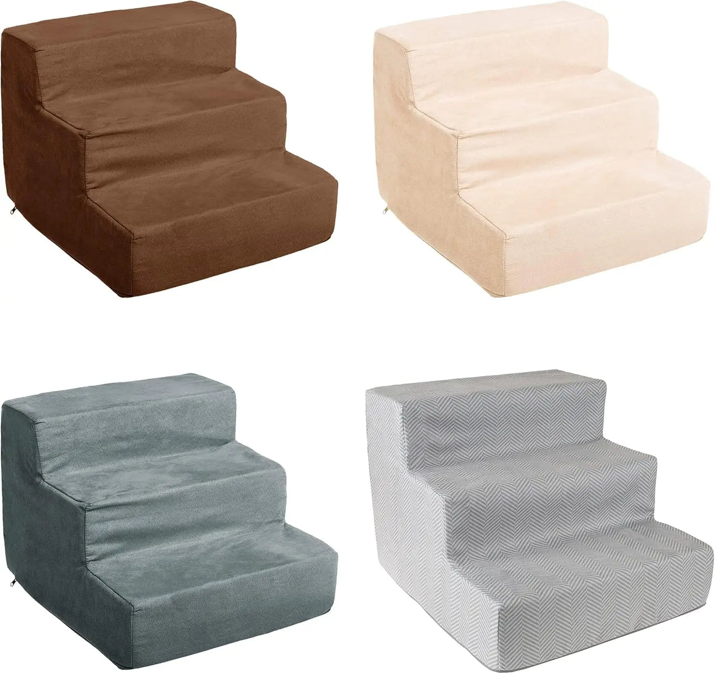 3-Step Pet Stairs  Nonslip Foam Dog and Cat Steps with Removable Zippered Microfiber Cover - Designed for Home o