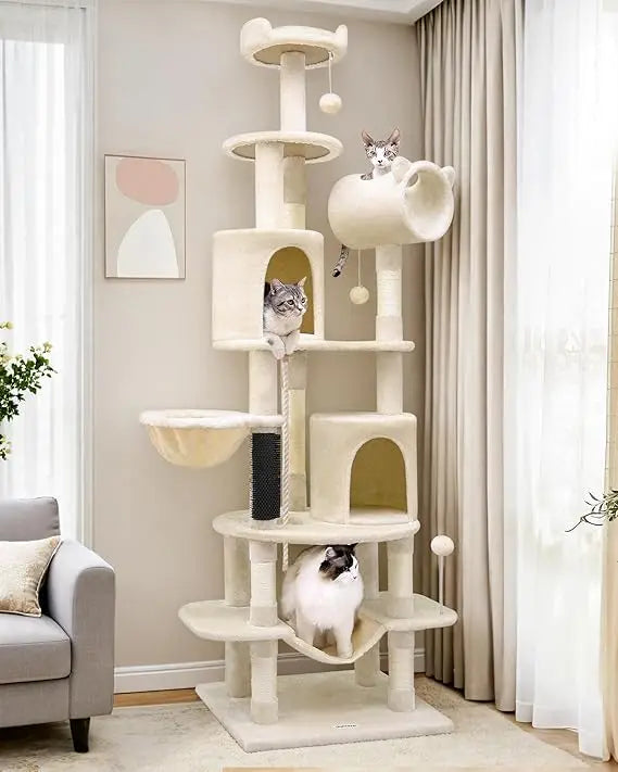 Artistic Curved Cat Tower for Small Cats (Under 12 lbs), 81-inch Slim Design Cat Tree with Space-Saving Design, Indoor Cat Condo