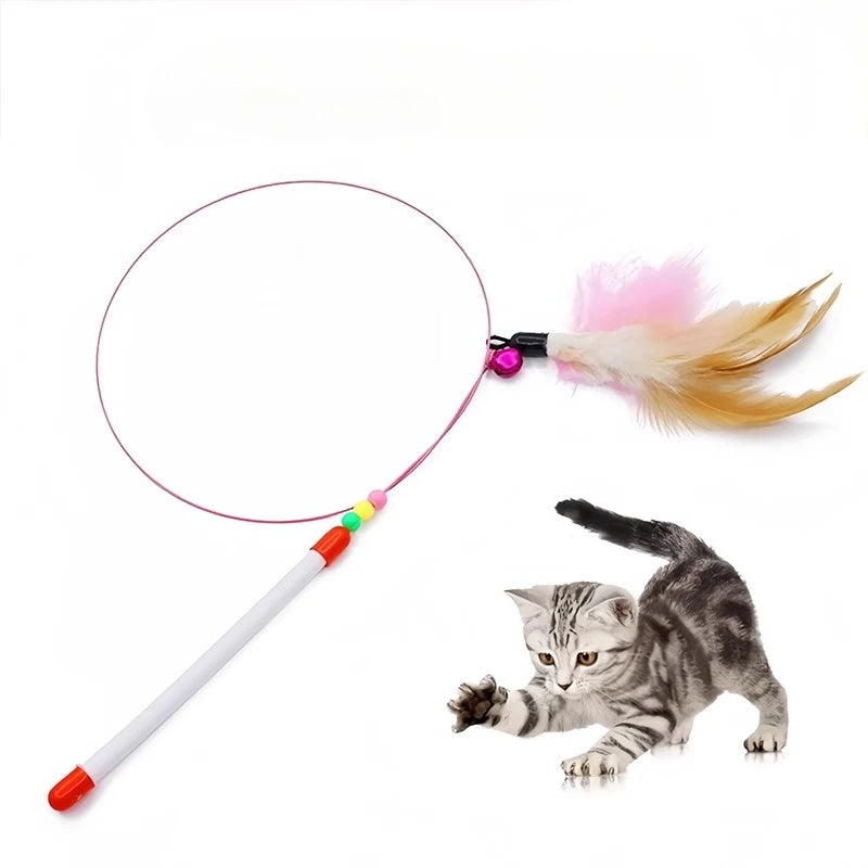 Cat Toy Feather Head Cat Teaser Stick with Bell Cat Teaser Toy - Interactive Bell & Feather Wand Pet Supplies