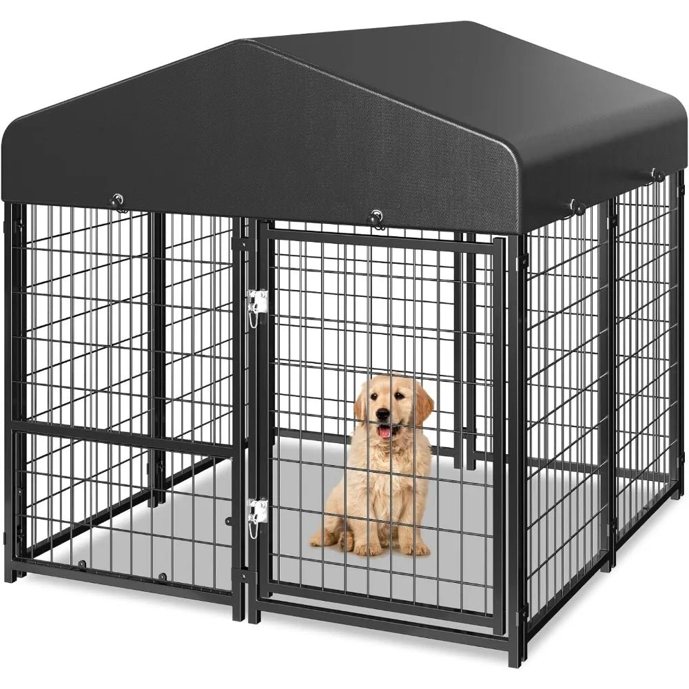 Outdoor Dog Kennel with Roof, Weatherproof Dog Kennel Outside with Removable Doggy Door, Backyard Dog Run Playpen Pet Enclosures