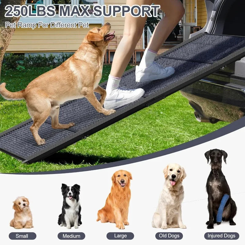 Wide Folding Portable Pet Stair Ramp with Non-Slip Rug Surface, Extra Wide Dog Steps for Medium